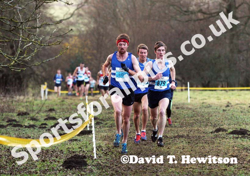 Fast pack leaders Richard Morrell, Ross Floyd (both Morpeth) and Oliver james (Sunderland Harriers) senior mens NEHL, Wallington Hall. Photo: David T. Hewitson/Sports for All Pics